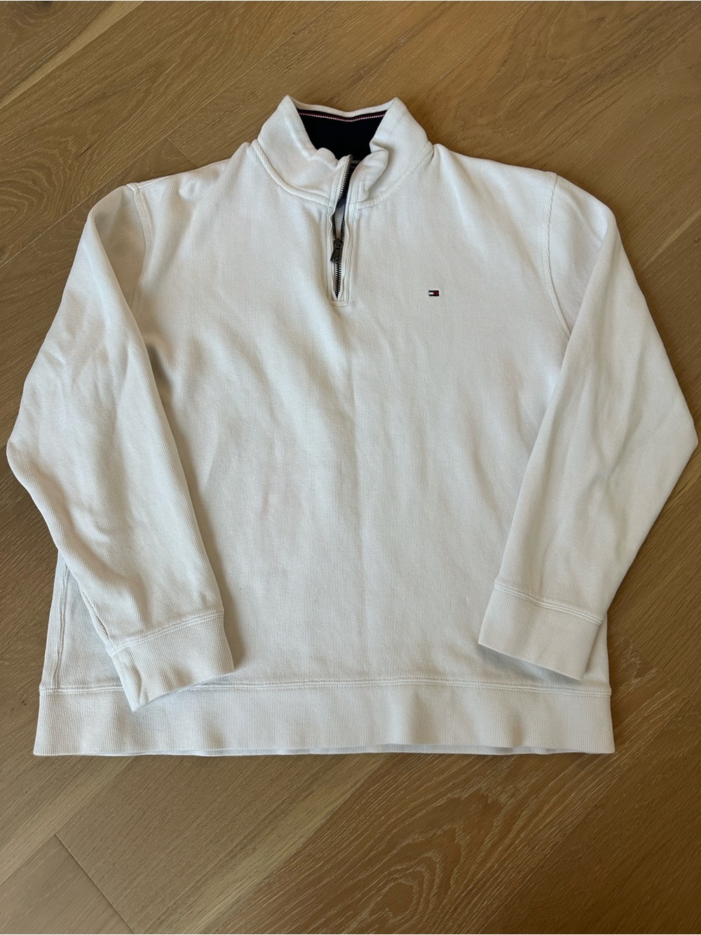 Men’s Tommy Hilfiger Quarter Zip Cream Cotton Pullover Jacket Size XL Resortwear